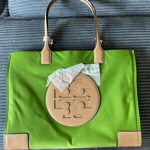 Tory Burch Ella Large Tote Bag – Wheatgrass Green/Tan – NEW with Tags –Free Ship